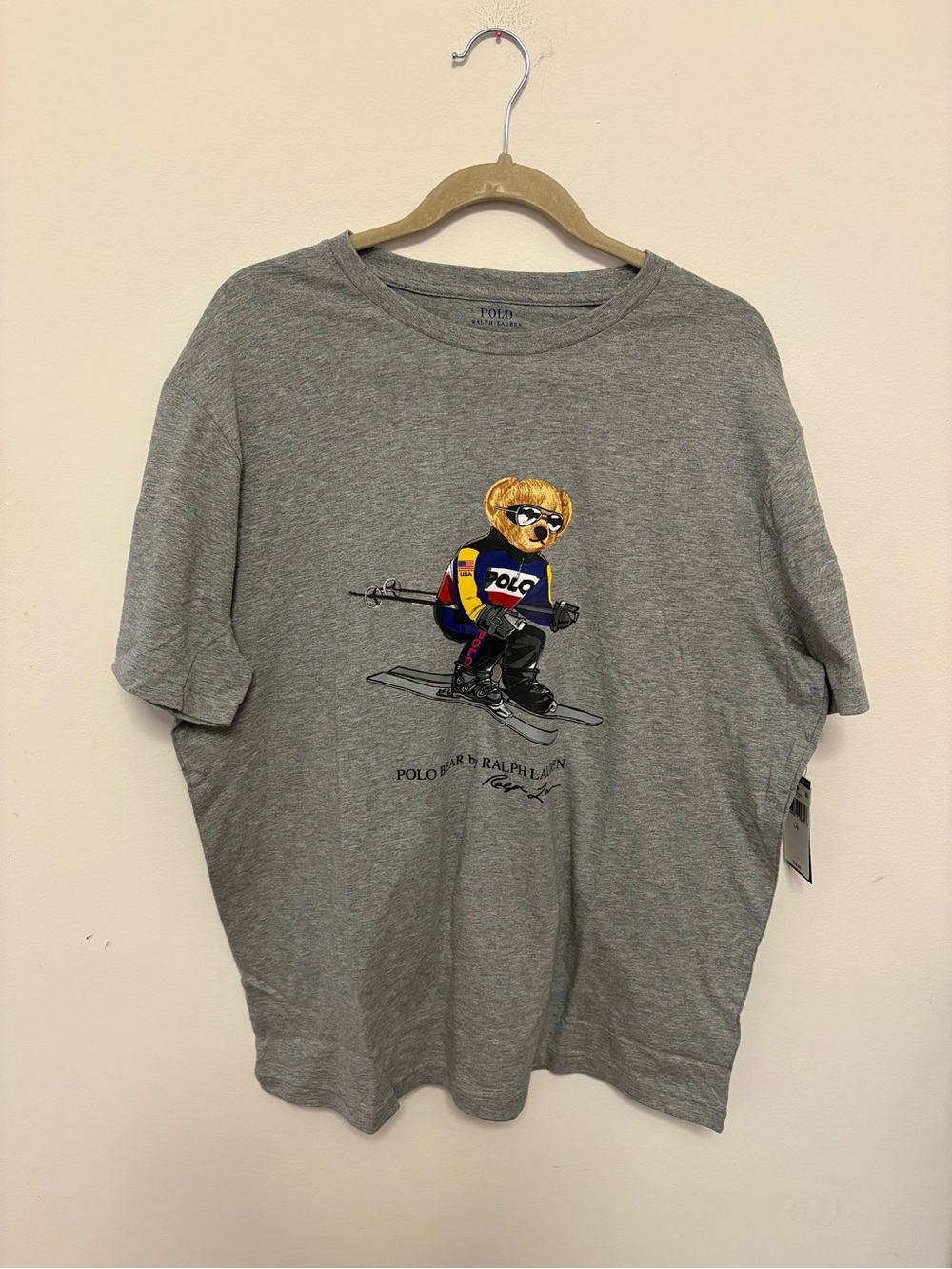 NWT Polo Ralph Lauren Skiing Polo Bear T-Shirt Grey Size Large - Alpine Racing